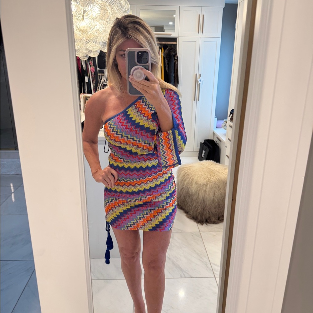 Alexis Asymmetrical Pink and Orange One Shoulder Bodycon Dress